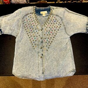 Vintage Monique fashions rhinestone and metal studded button up shirt 11…